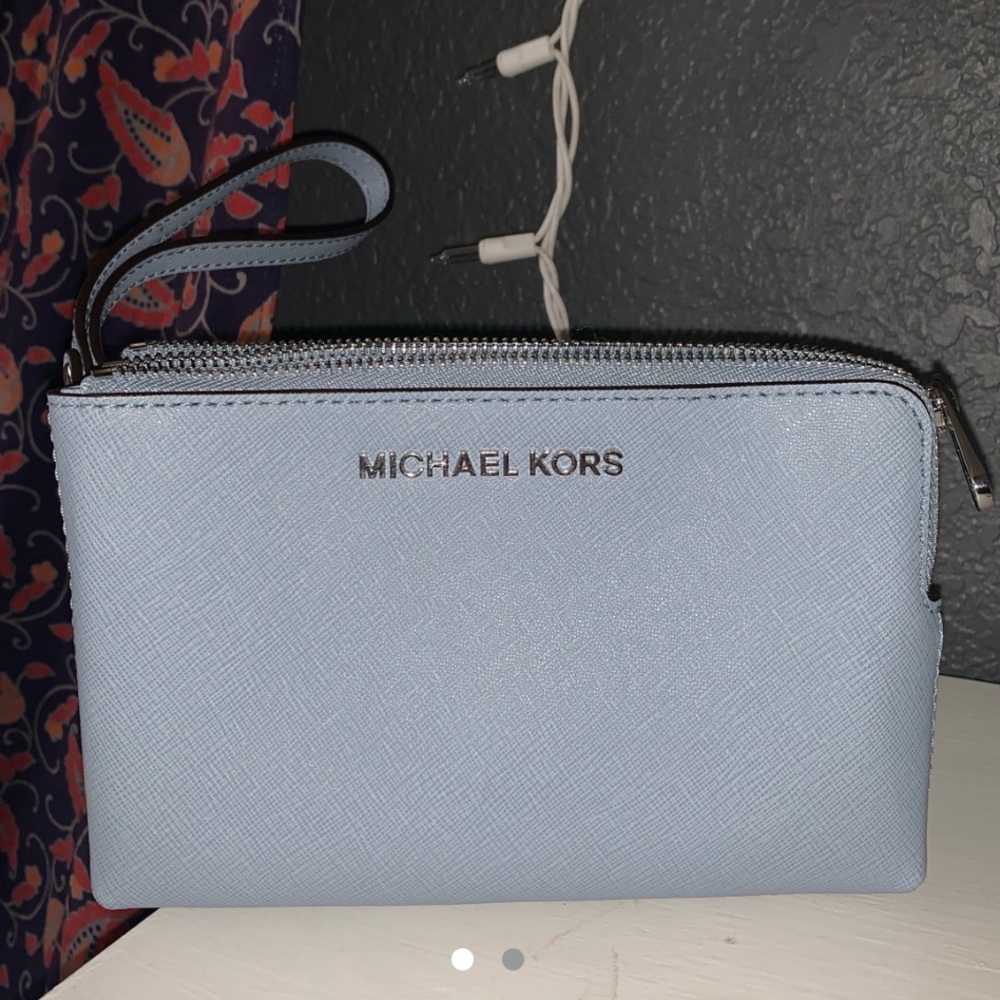 Baby blue Michael Kors Pouch Wallet w/ wristband